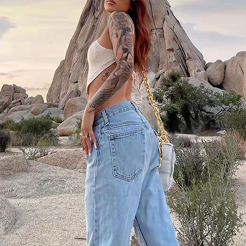 Wide Leg Baggy Jeans Lady Vintage Punk Low Rise Waist Loose Denim Pants Streetwear Trashy Long Skater Trousers