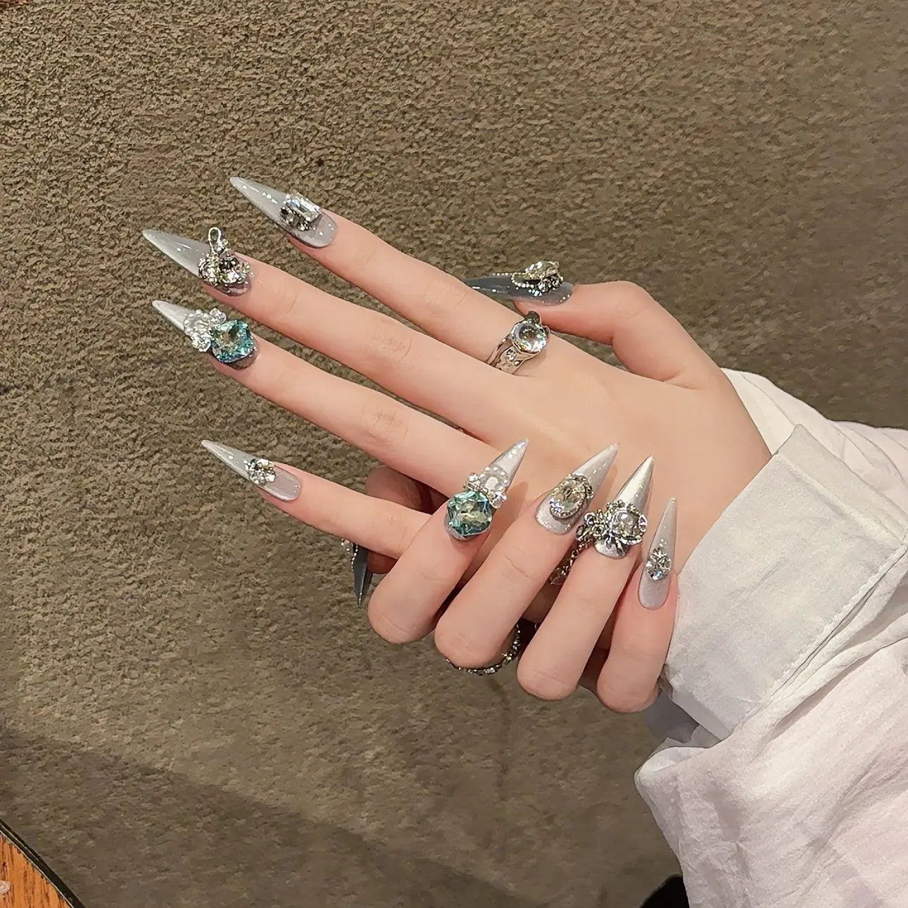 Handmade Press on Nails Shiny Pink Cat Eye Fake Nails