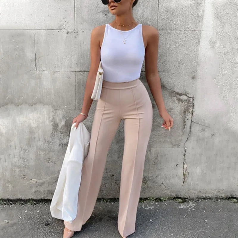 Slim Bell-Bottoms Trousers Trendy Pants Office Lady Solid Color Flared Trousers