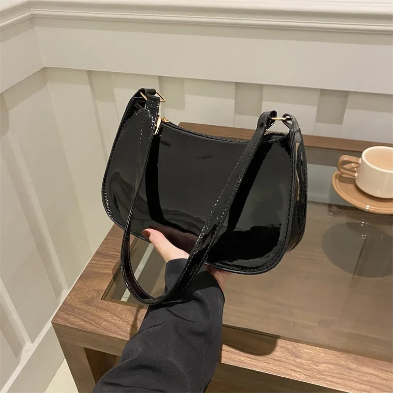 Vintage Patent Leather Shoulder Bag Handbags Casual Designer Hobos Underarm Bag