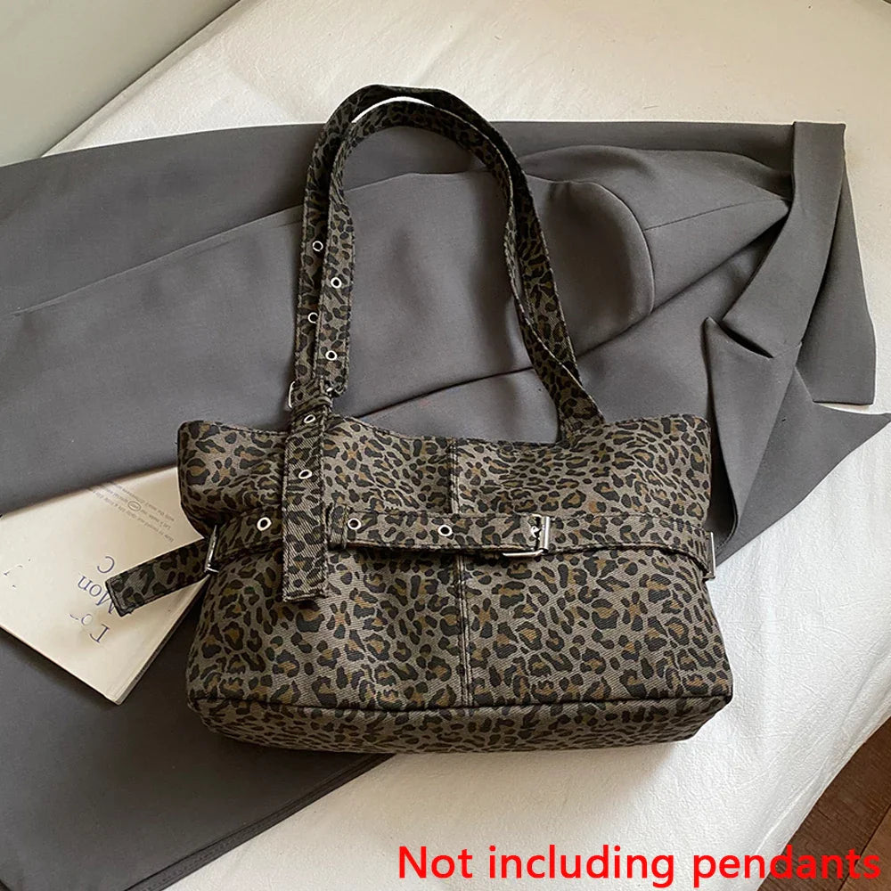 Casual Large-Capacity Leopard Print Bag Lightweight Versatile Shoulder Bag Relaxed Commuting Tote Bag
