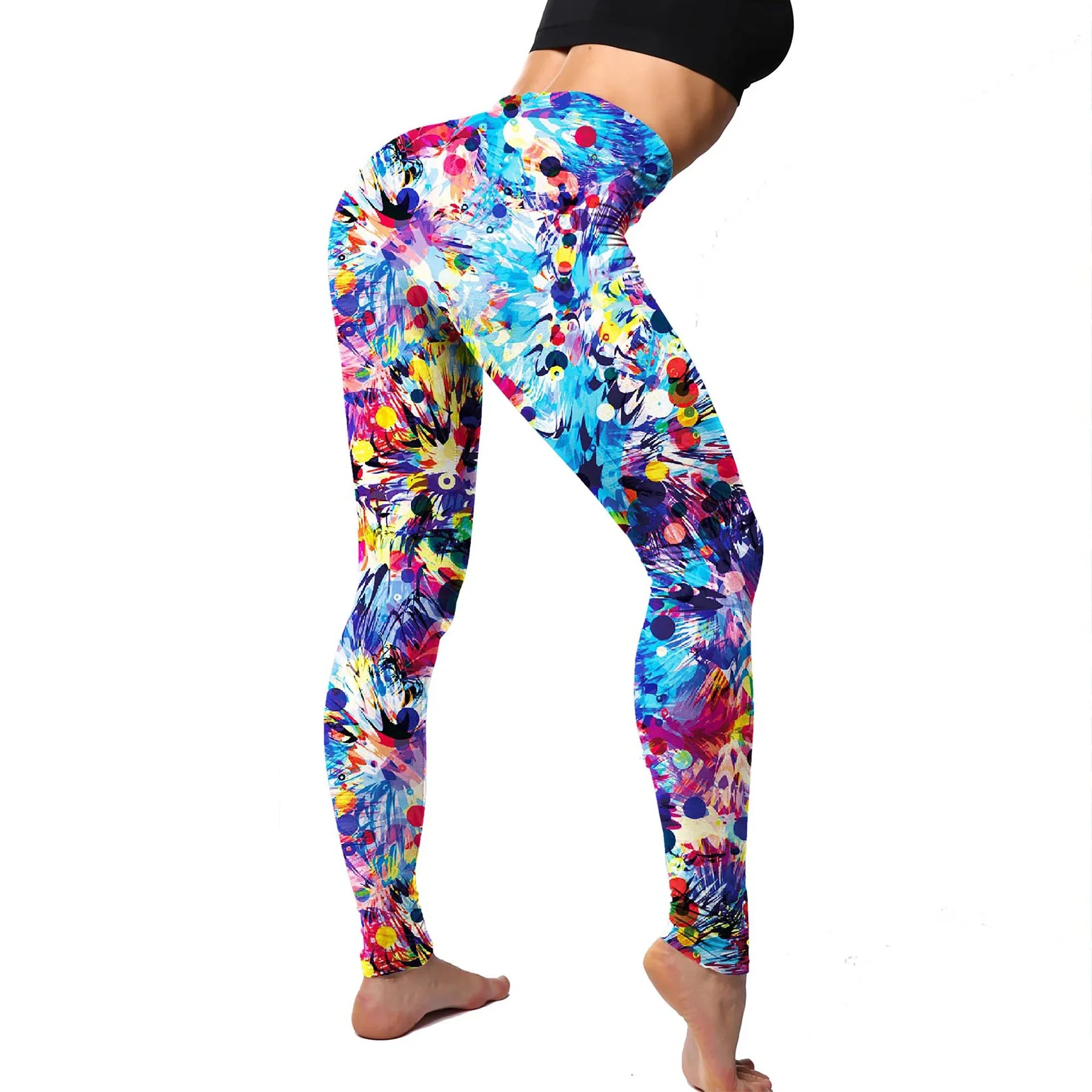2Pack Stretchy Colorful Printing Leggings Elastic Tight Cropped Pants