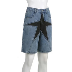 Aelfric Eden Star Patchwork Denim Shorts Hip Hop Streetwear Shorts Y2K Harajuku Casual Track Shorts Sweatpants