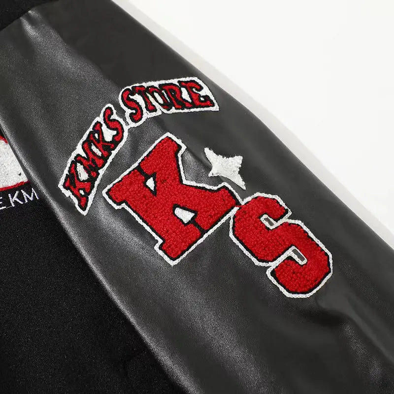 American Letter Flocking Baseball Uniform Jacket Y2K Retro Vintage Lovers Motorcycle