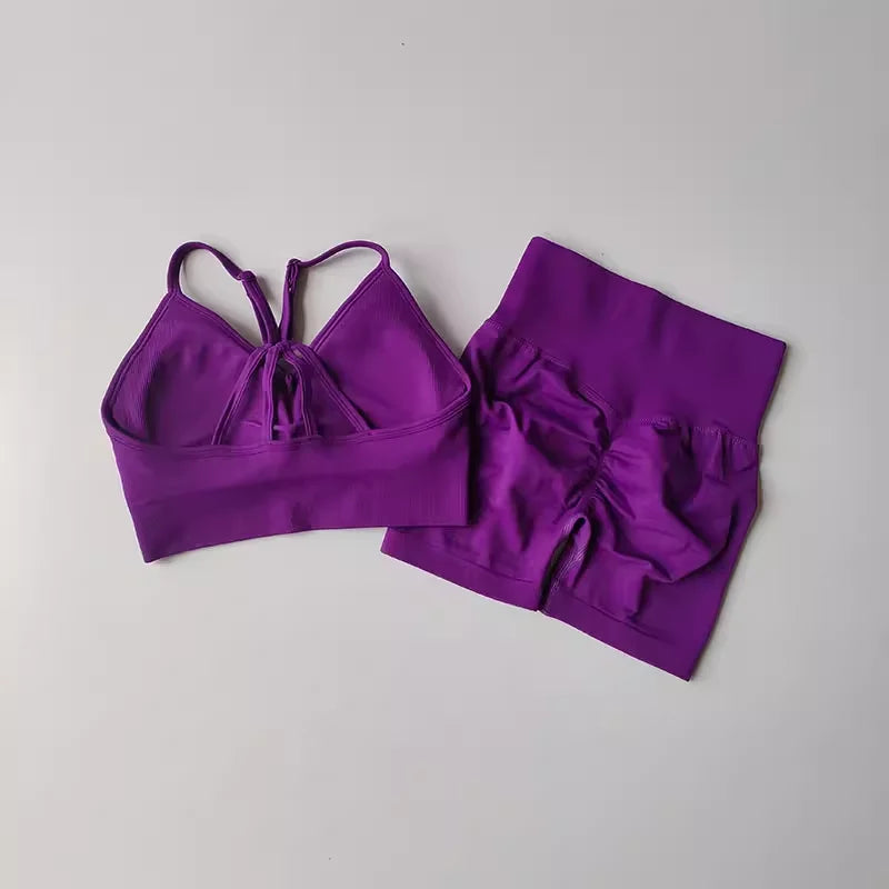 2 Pcs Yoga Sets High Waist Workout Outfits Gym Wear Gym Clothing Sports Suits Fitness Tracksuit Sportswear Shorts Suit