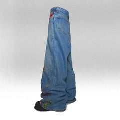 Y2K Baggy Jeans splicing Floral Seams embroidered jeans Gothic Hip Hop Harajuku Casual wide leg Jeans