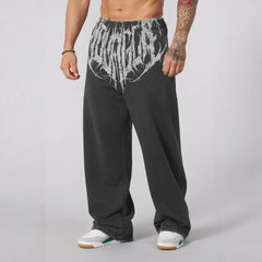 American Style Trend Printed Cotton Straight Wide Leg Pants Fitness Training Jogger Casual Sweatpants Sports Pants