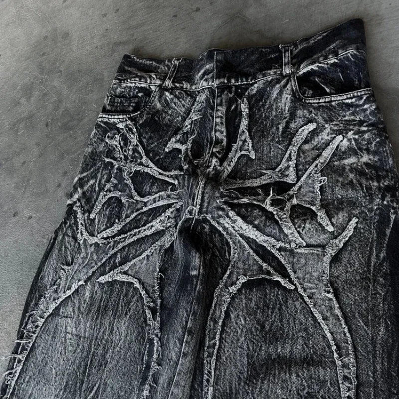 Y2K Baggy Jeans vintage Splicing embroidery Pattern jeans Hip Hop Gothic Streetwear Casual wide leg jeans