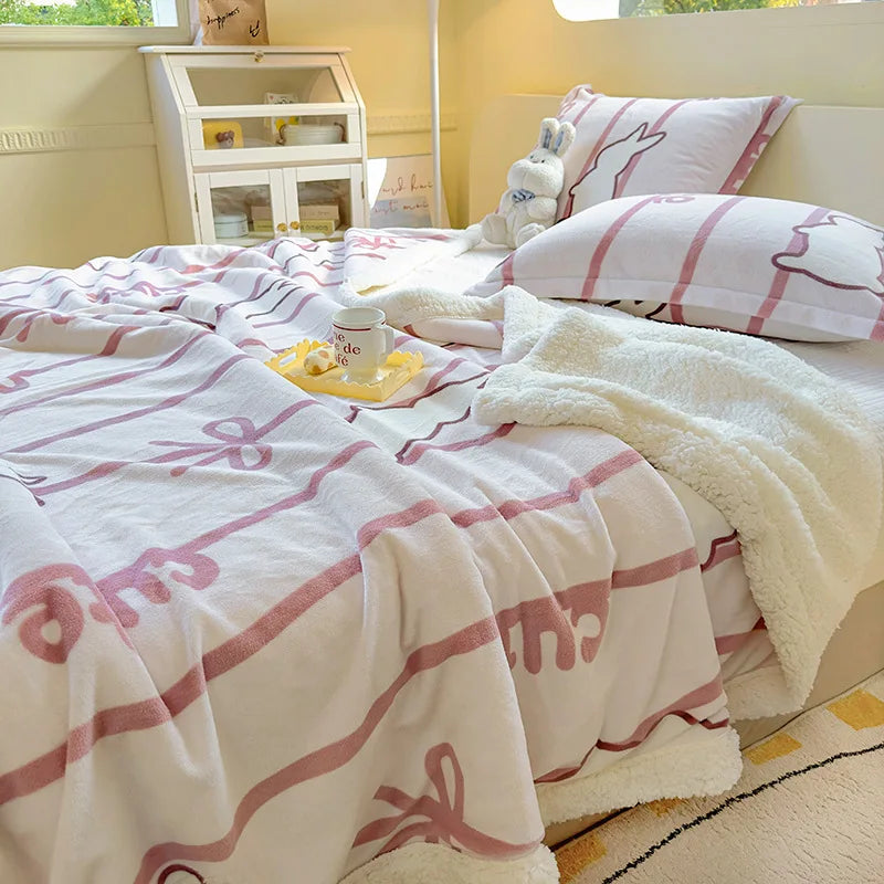 Cartoon Printed Lamb Wool Blanket Thick