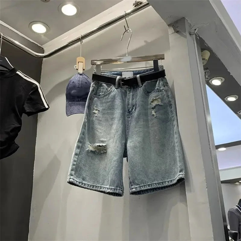 High Waist Loose Fit Denim Shorts
