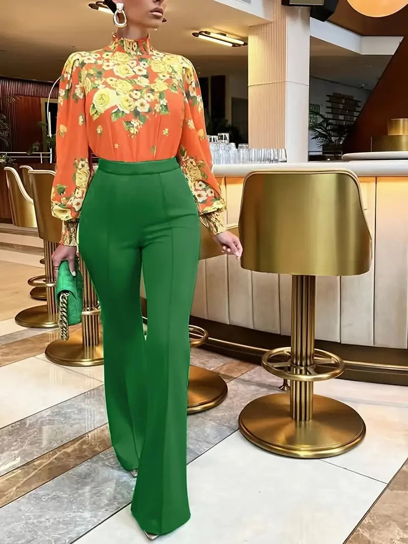 Slim Bell-Bottoms Trousers Trendy Pants Office Lady Solid Color Flared Trousers