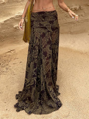 SUCHCUTE Brown vintage Print Low-Waist Skirts