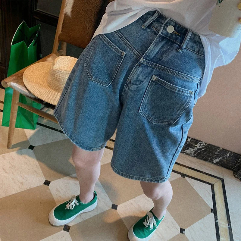 plus Size Denim Wide Leg Shorts Loose Fit Slimming Straight Cut Five-Quarter Trendy Blue Jeans Casual Shorts