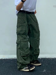 Cargo pants Rice White Multi-pockets Overalls Harajuku stays Loose Casual Trousers Straight Mopping Pants