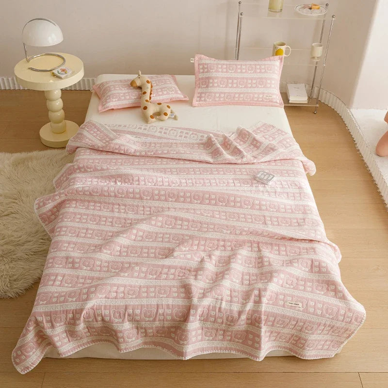 Pure Cotton Three-layer Yarn Fabric Children Blanket Soft Skin Friendly Quilt Air Conditioner Comforter Adult Kid