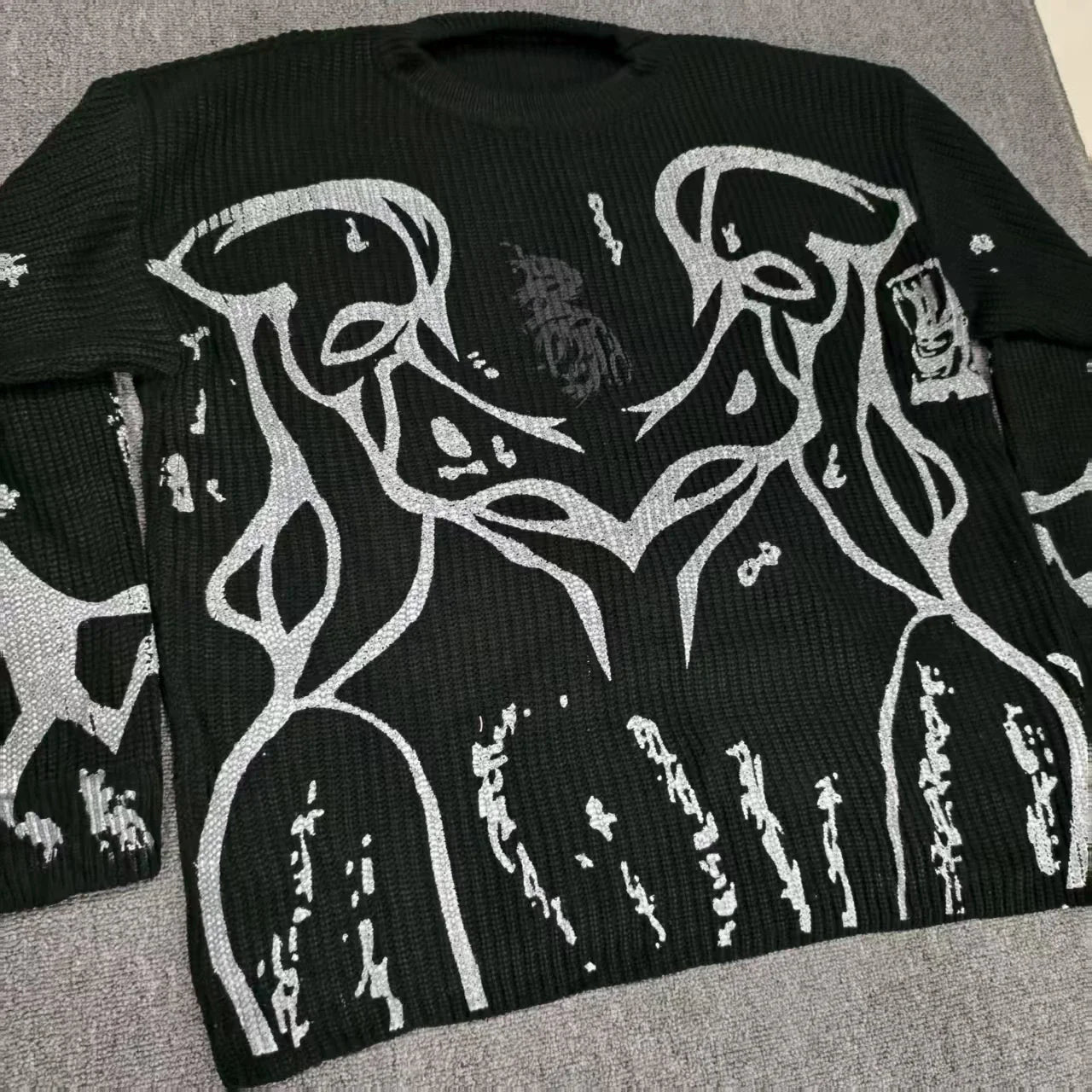 Black Retro Long-Sleeved Punk Gothic Harajuku Knitted Sweatshirt