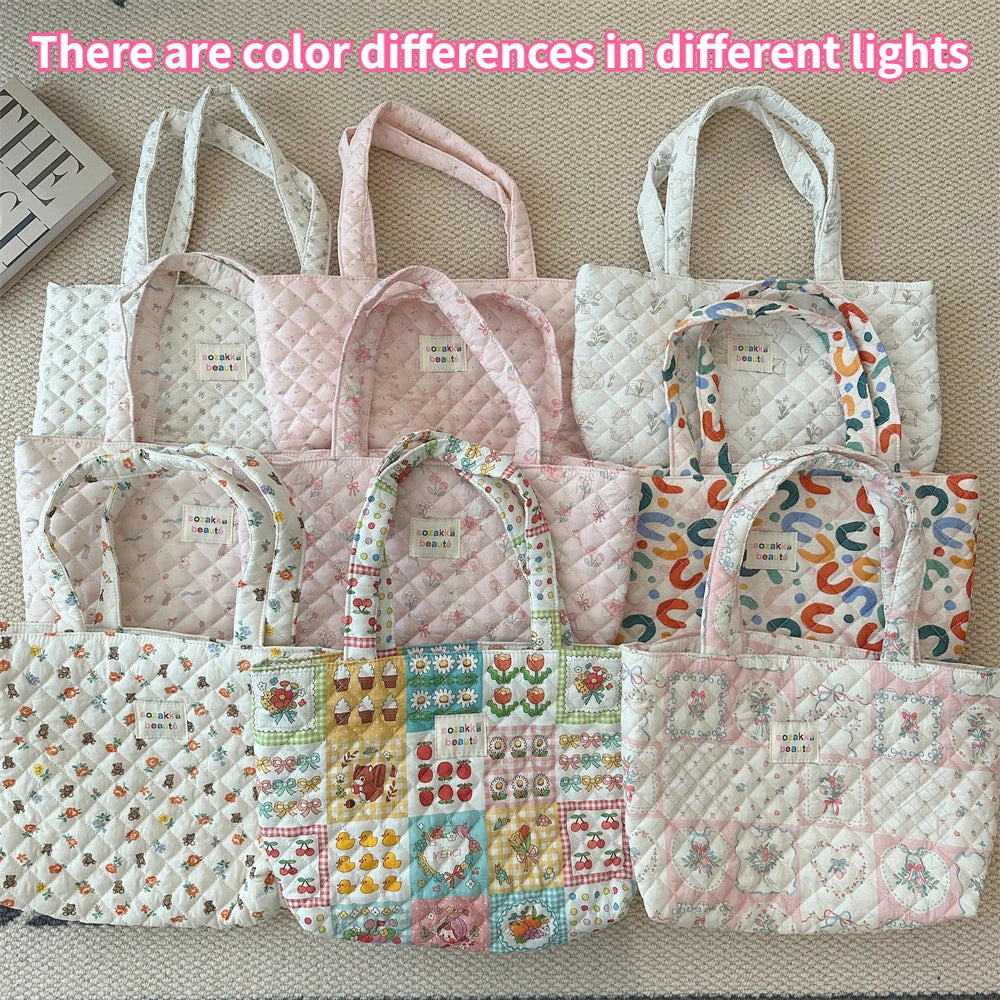 Cartoon Print Shoulder Bag Large Capacity Ladies Tote Handbags Soft Quilted Travel Shopping Bags Girls Book Bag