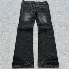retro double waisted lace up micro flared pants streetwear Y2K washed high-quality design sense