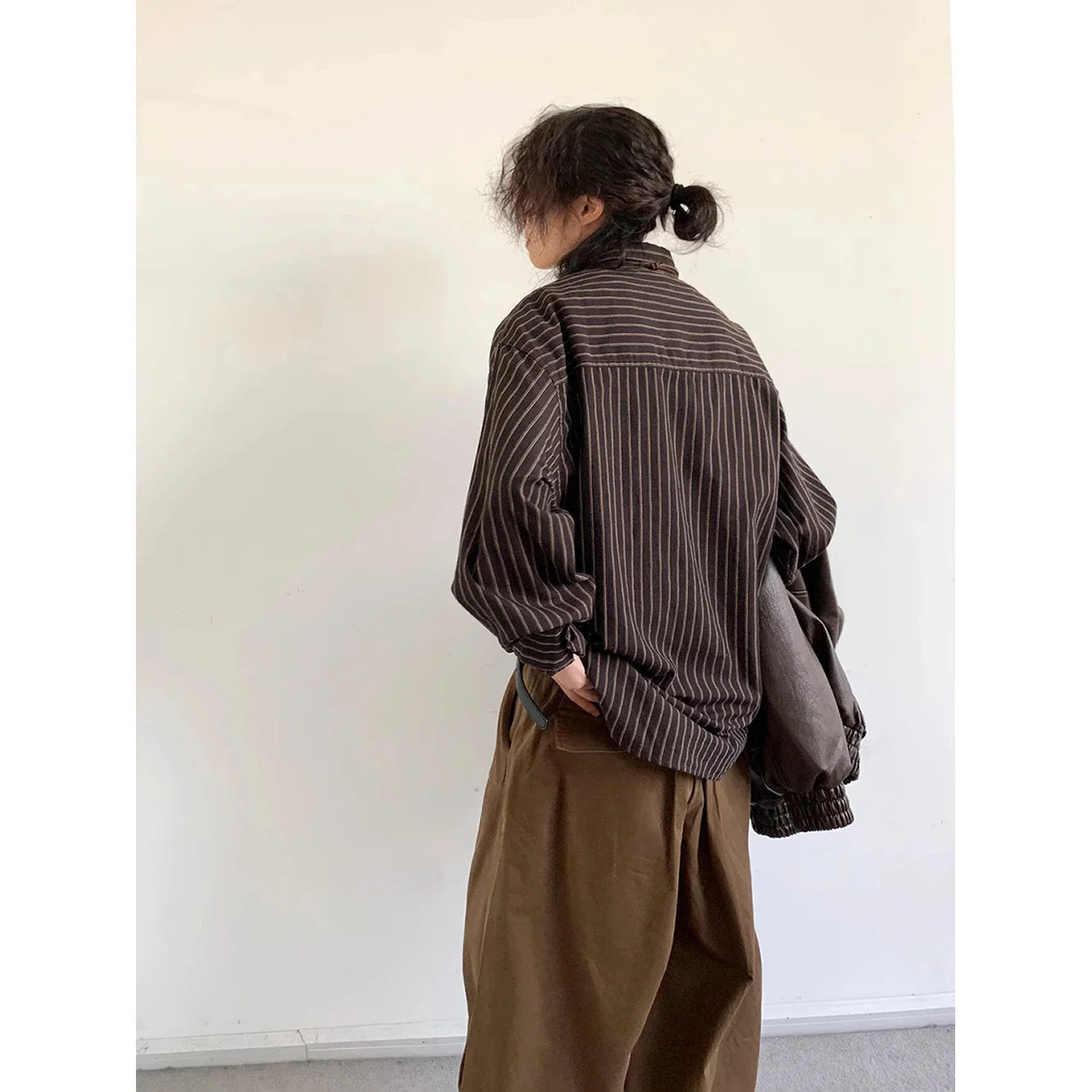 Japanese Retro Vintage Striped Shirt Long Sleeve Loose Casual Oversized Blouse Ins Trendy Top Streetwear