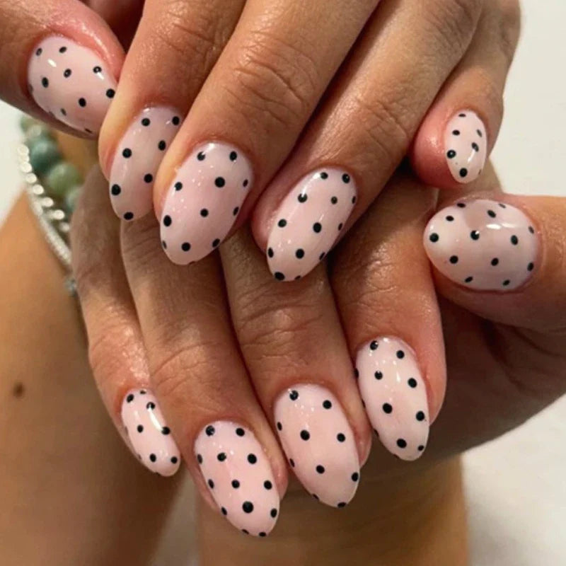Dark Brown White Polka Dot Wearable Nail Art Fall Chic Fake Nails Detachable Finished False Nails Press on Nails
