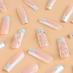 Pipe Nail French Stereo Bear Bow Pearl Manicure Fake Nails