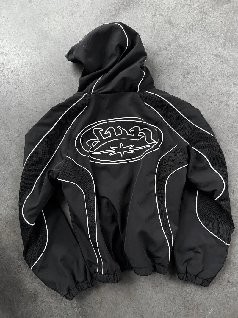 American Letter Embroidery Patch Zipper Sweater Y2K Harajuku Vintage Gothic Casual Joker Sports Sweater