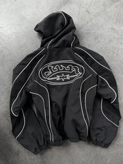 American Letter Embroidery Patch Zipper Sweater Y2K Harajuku Vintage Gothic Casual Joker Sports Sweater