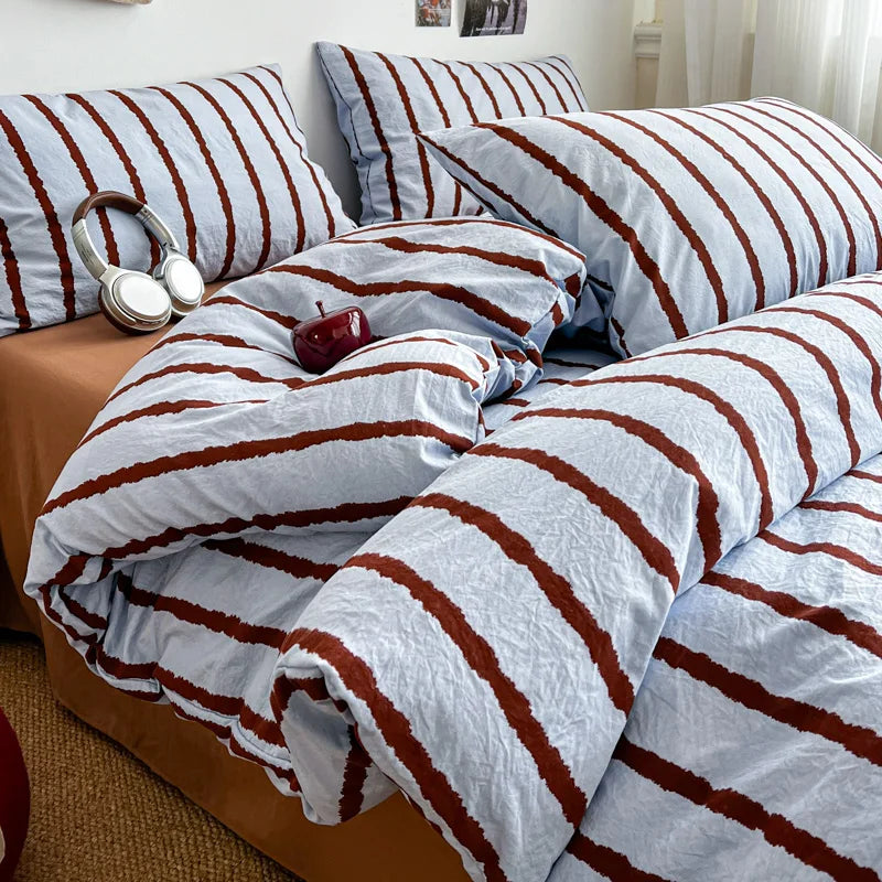 Striped Printed Microfiber Duvet Cover Set Bedding Set, Breathable Lightweight Soft, Fade-Resistant Hypoallergenic Washable