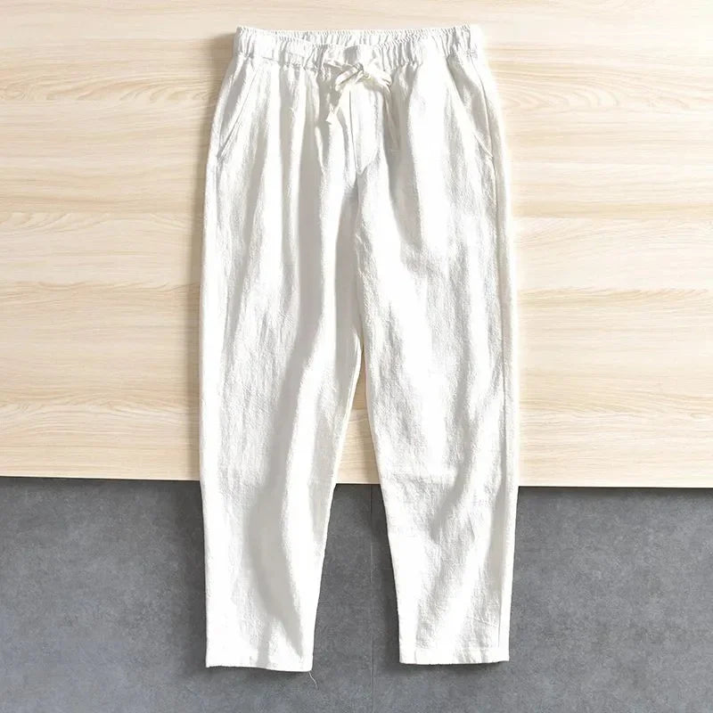 Cotton Linen Casual Pants Baggy Streetwear Joggers Sports Trousers Solid Color Long Straight Trendy Pants