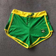 Green Shorts Brazil Pattern Embroidery Beach Shorts Drawstring Elastic Waist plus size shorts