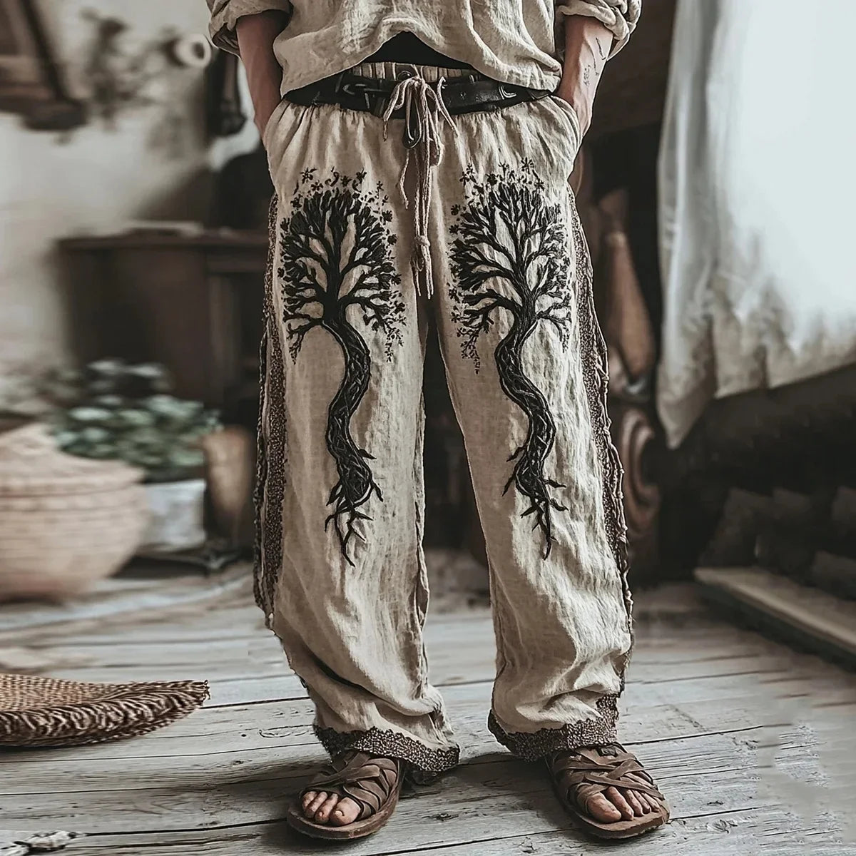 retro Viking Celtic art knot 3D printed casual pants drawstring straight leg pants beach pants