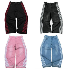 Y2K Baggy Jeans Embroidered Striped Harajuku Sweatpants Hip Hop streetwear Casual wide leg Denim Pants