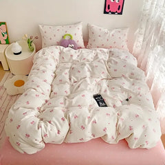 3pcs Pink Bow Duvet Cover Set with 2 Pillowcases, Cozy