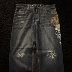 American Oversize Pattern Embroidered Baggy Jeans Y2K Gothic Harajuku Hip Hop Straight High Waist Wide Leg Pants