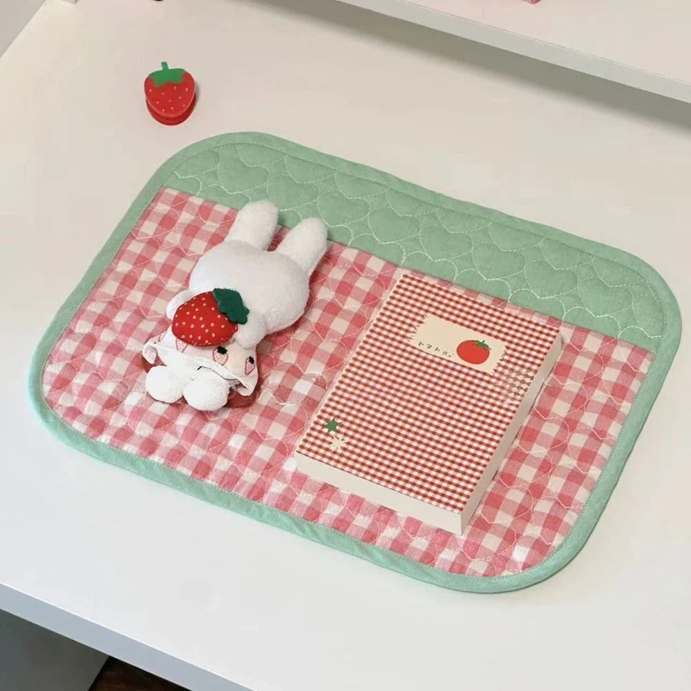 Cute Pink Love Quilted Japanese Style Ancient Table Mat Tablecloth Ins Style Student Desk Material Heart Shaped Table Mat