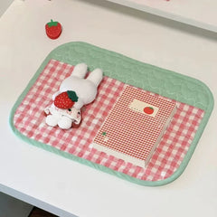 Cute Pink Love Quilted Japanese Style Ancient Table Mat Tablecloth Ins Style Student Desk Material Heart Shaped Table Mat