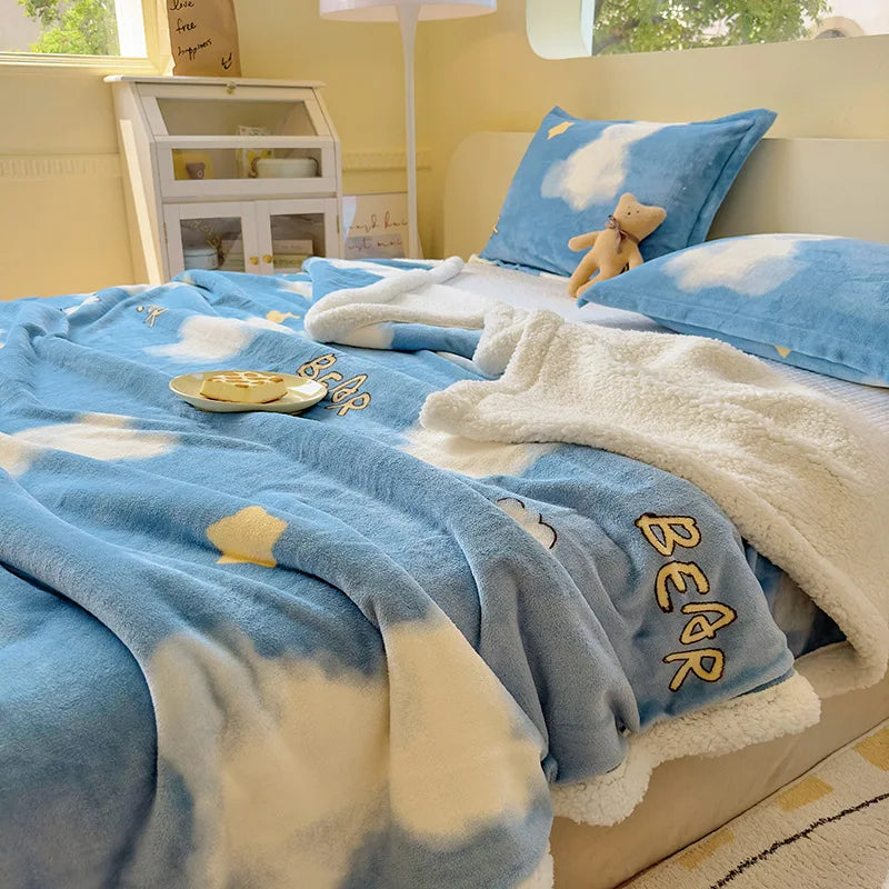 Cartoon Printed Lamb Wool Blanket Thick