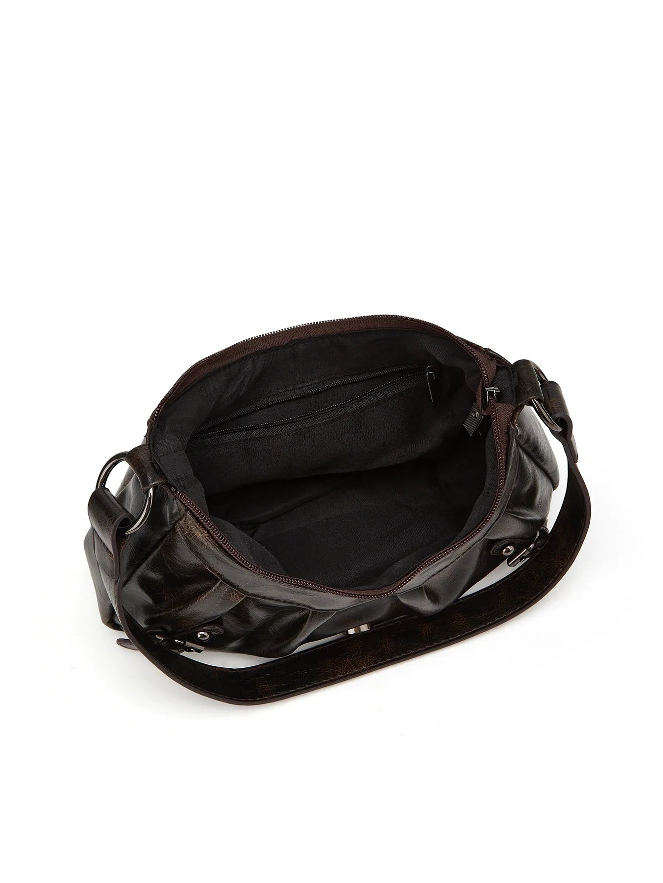 Y2K Retro Style Shoulder Bag, Maillard Pleated Rivet Armpit Bag,able Ladies Cool Leather Shoulder Bag