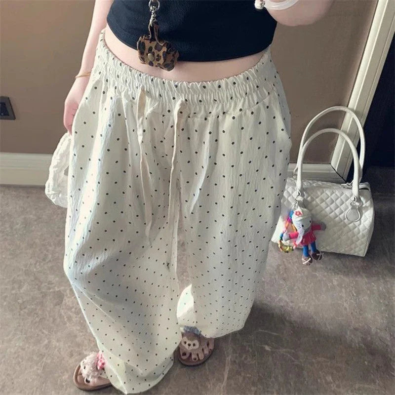 Japanese Striped Thin Wide Leg Pants Loose Lazy Style Casual Pants Y2K Baggy All Match Straight Trousers