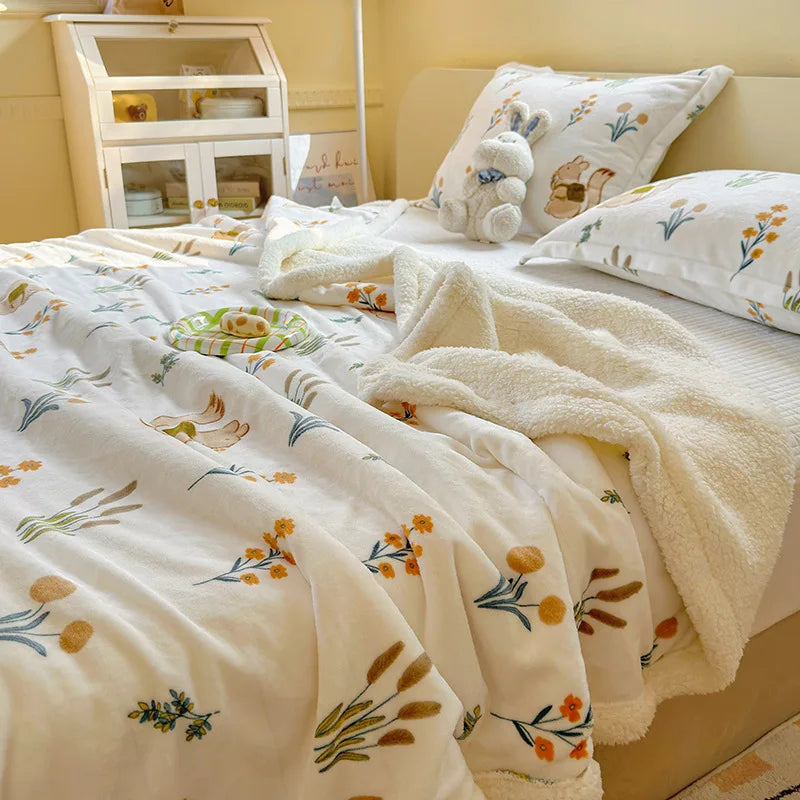 Cartoon Printed Lamb Wool Blanket Thick