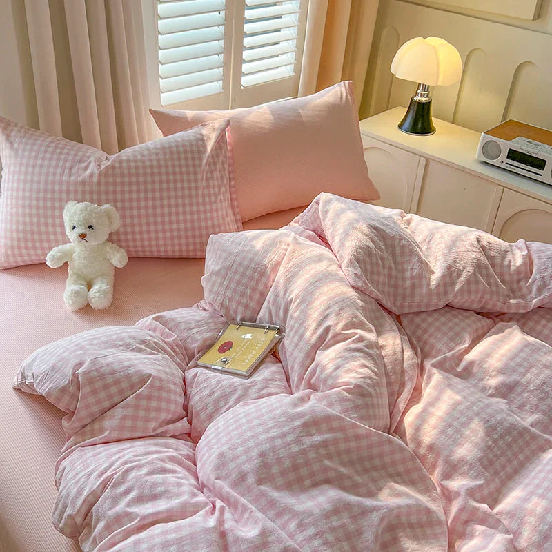 Lattice Duvet Cover Set with Sheet Pillowcases No Filling Warm Bed Linen Twin Full Queen Size Grid Home Bedding Set