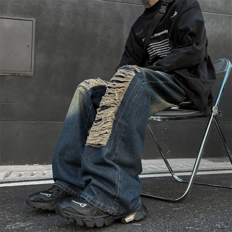 Jeans Ripped Baggy Denim Pants High-Quality Straight-Leg Jeans Street Mop Trousers Loose Fit