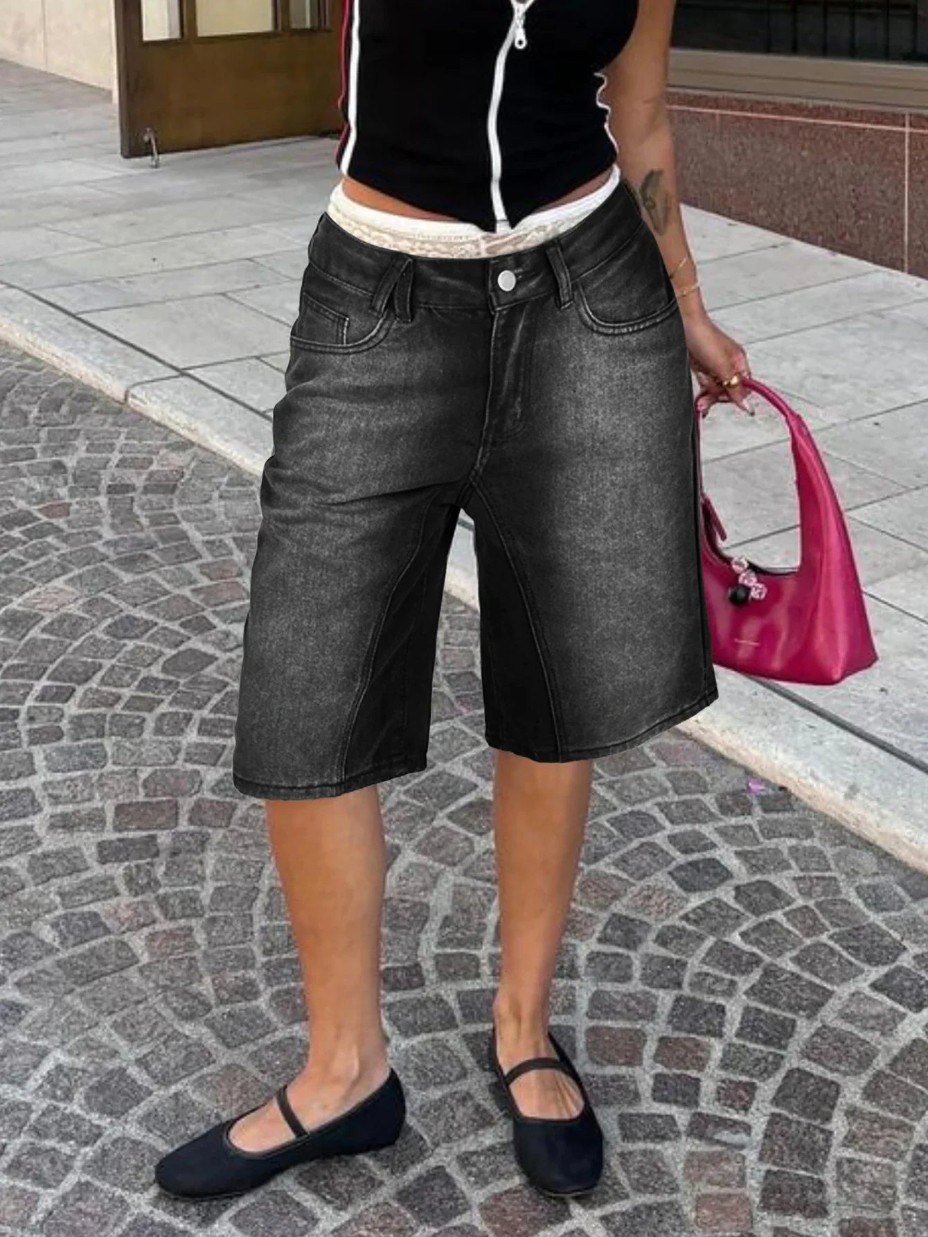 Y2K Ombre Wash Gradient Loose Edition Streetwear knee-length denim shorts Jorts, jeans