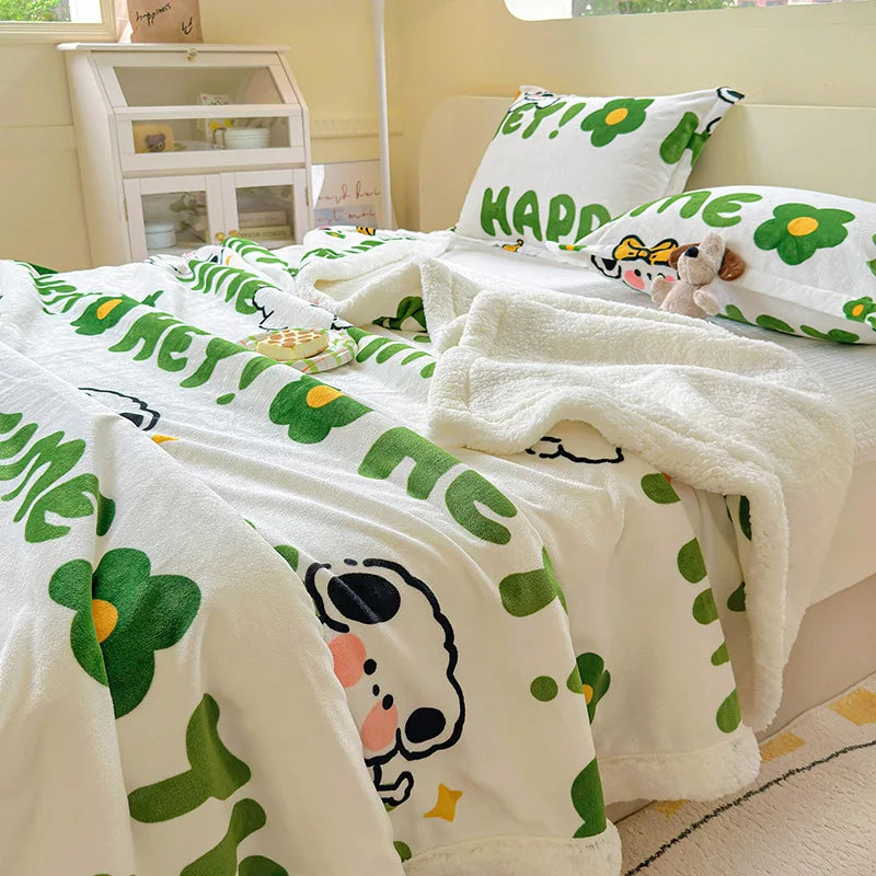 Cartoon Printed Lamb Wool Blanket Thick
