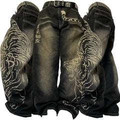 Y2K American Tiger Print Loose Jeans High Street Harajuku Wind Trend Casual Joker High Waist Wide Leg Pants