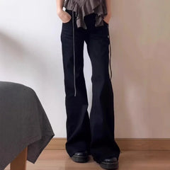 Plus Size American Style Spicy Girl Black Low Waist Wide Leg Micro Flared Jeans Early Loose Fit Versatile Straigh