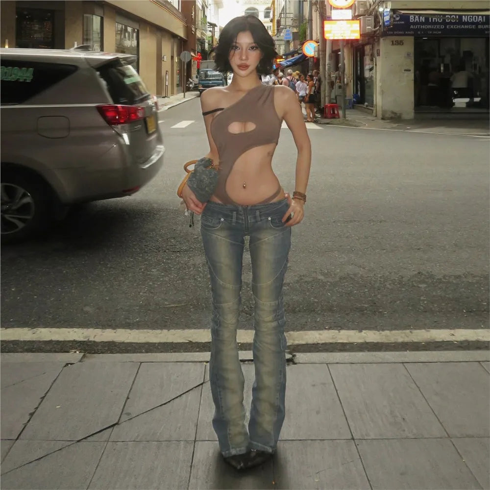 clothing Trendy vintage jeans Street wind low waist trousers Slim long pants