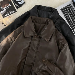 Loose Casual PU Leather Jacket Motorcycle Coat
