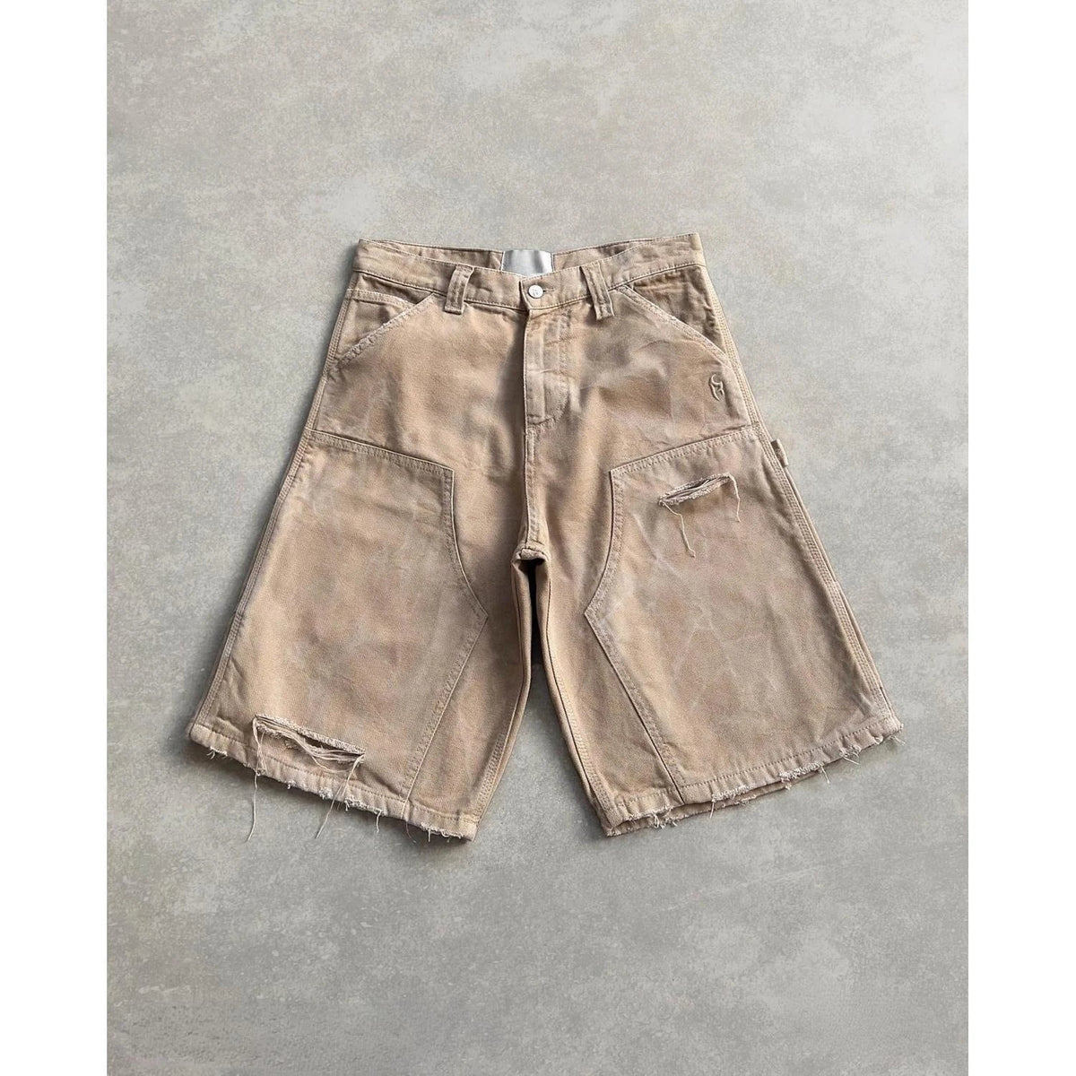 Deeptown Y2k Vintage Washed Short Cargo Jeans Harajuku Hole American Style Wide Leg Man Jorts Baggy Hip Hop Streetwear
