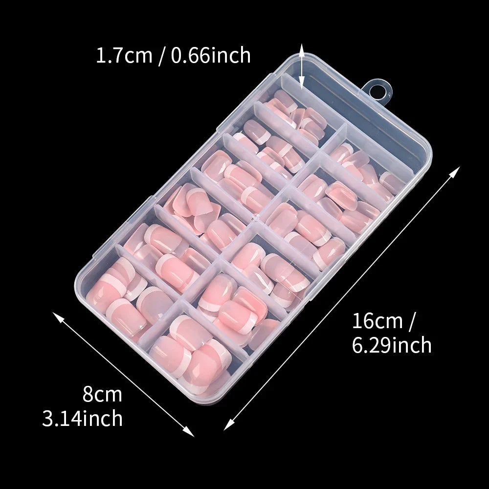 120Pcs Pink French Short Square Fake Nails 12-Sizes Full Cover Press On Nails Wearable Detachable Finished False Fingertips *TD